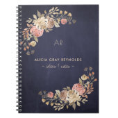 Carnet Élégant floral monogrammed professionnel (Devant)
