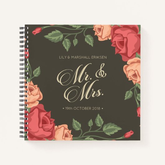 Carnet Elégant Floral Mr & Mrs Mariage Guestbook (Devant)