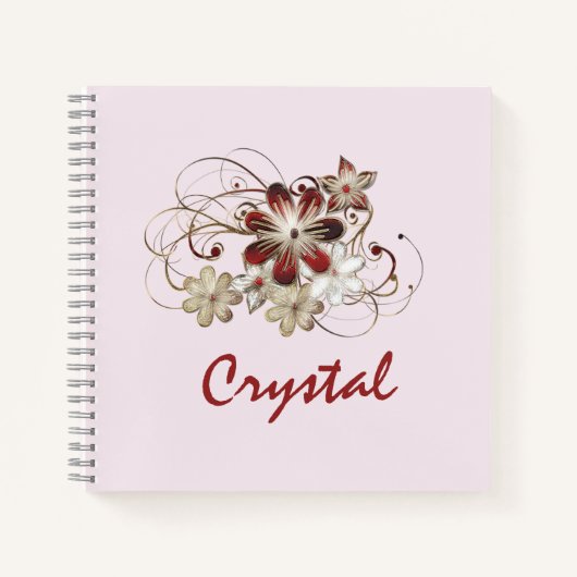 Carnet Élégant floral rouge et vert (Devant)