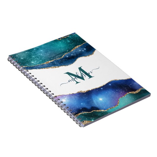 Carnet Élégant Géode Bleu Agate Parties scintillant Or Mo (Côté Droit)
