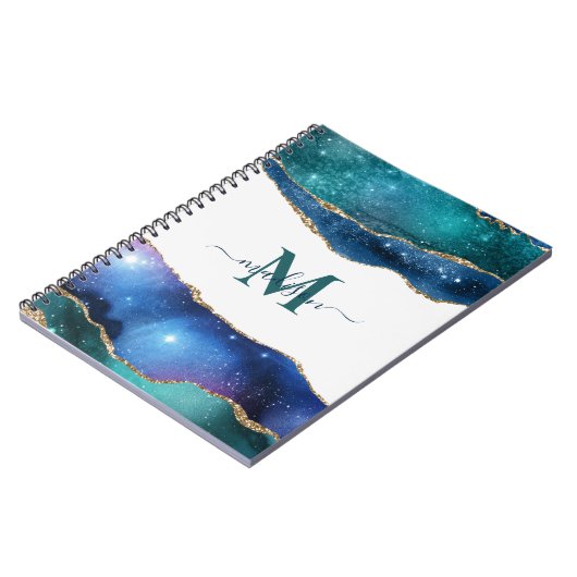 Carnet Élégant Géode Bleu Agate Parties scintillant Or Mo (Côté gauche)