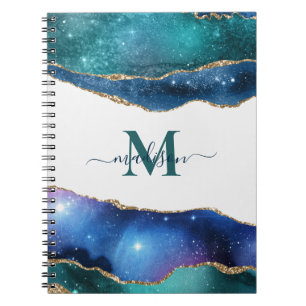 Carnet Élégant Géode Bleu Agate Parties scintillant Or Mo