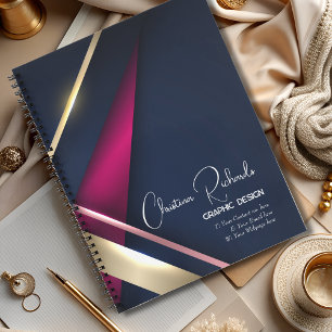 Carnet Elégant Gold Blue Rose Abstrait
