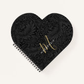 Carnet Elegant Gold Monogram Black Floral Pattern (Devant)