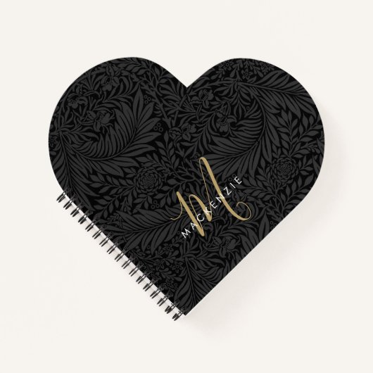 Carnet Elegant Gold Monogram Black Floral Pattern (Devant)