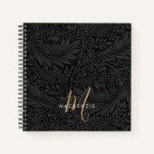 Carnet Elegant Gold Monogram Black Floral Pattern (Devant)