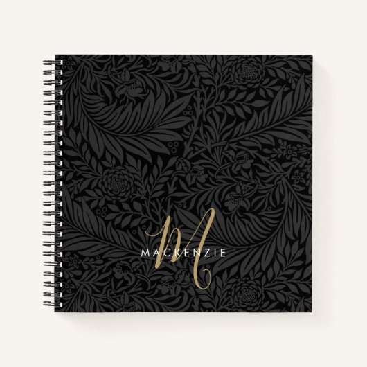 Carnet Elegant Gold Monogram Black Floral Pattern (Devant)