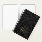 Carnet Elegant Gold Monogram Black Floral Pattern (À l'intérieur)