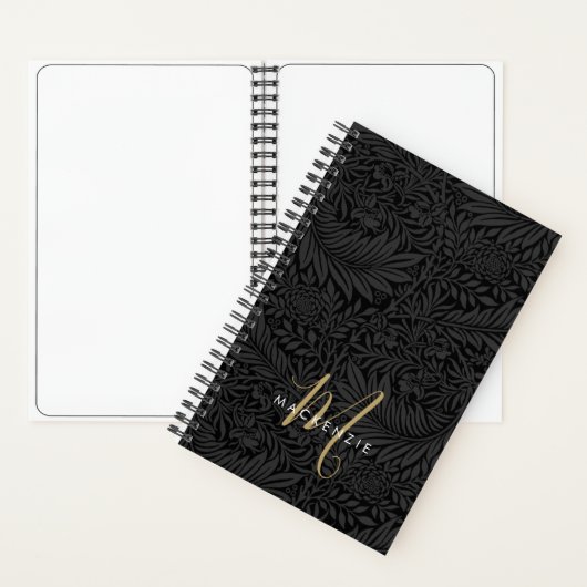 Carnet Elegant Gold Monogram Black Floral Pattern (À l'intérieur)