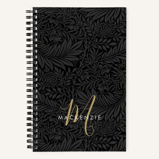 Carnet Elegant Gold Monogram Black Floral Pattern (Recto)