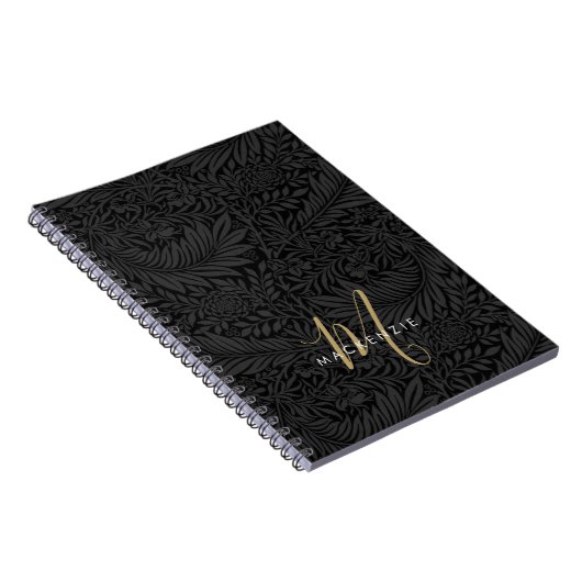 Carnet Elegant Gold Monogram Black Floral Pattern (Côté Droit)