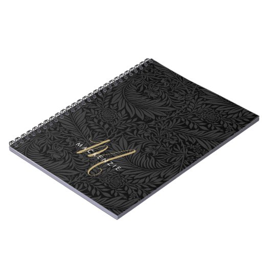 Carnet Elegant Gold Monogram Black Floral Pattern (Côté gauche)