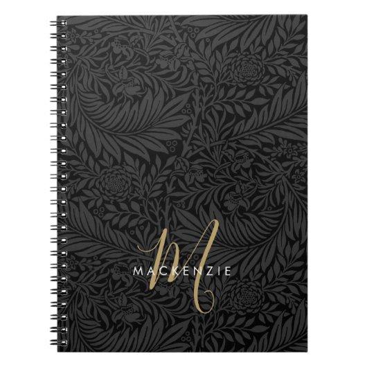 Carnet Elegant Gold Monogram Black Floral Pattern (Devant)