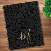 Carnet Elegant Gold Monogram Black Floral Pattern