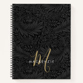 Carnet Elegant Gold Monogram Black Floral Pattern (Devant)