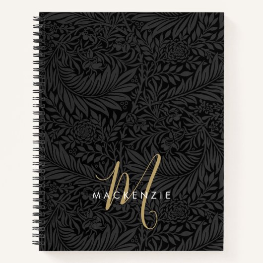 Carnet Elegant Gold Monogram Black Floral Pattern (Devant)