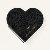 Carnet Elegant Gold Monogram Name Black Floral Pattern (Devant)