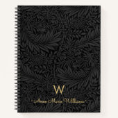 Carnet Elegant Gold Monogram Name Black Floral Pattern (Devant)