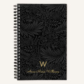 Carnet Elegant Gold Monogram Name Black Floral Pattern (Recto)