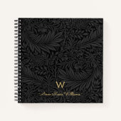 Carnet Elegant Gold Monogram Name Black Floral Pattern (Devant)