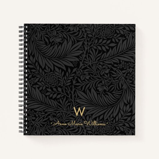 Carnet Elegant Gold Monogram Name Black Floral Pattern (Devant)