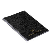 Carnet Elegant Gold Monogram Name Black Floral Pattern (Côté Droit)
