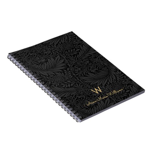 Carnet Elegant Gold Monogram Name Black Floral Pattern (Côté Droit)