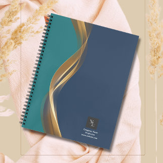 Carnet Elégant Gold Wave Blue Turquoise avec logo d'entre