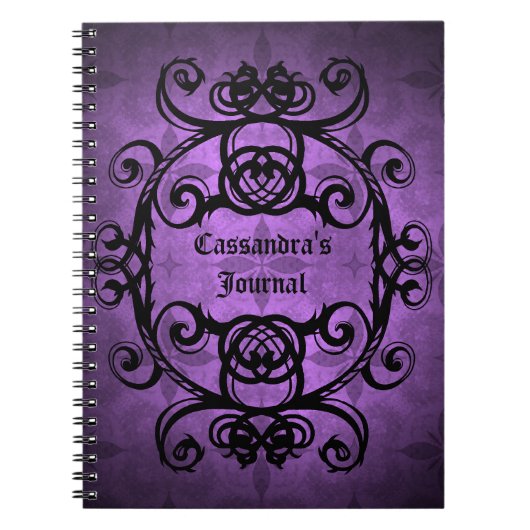 Carnet Élégant gothique damassé violet et noir (Devant)