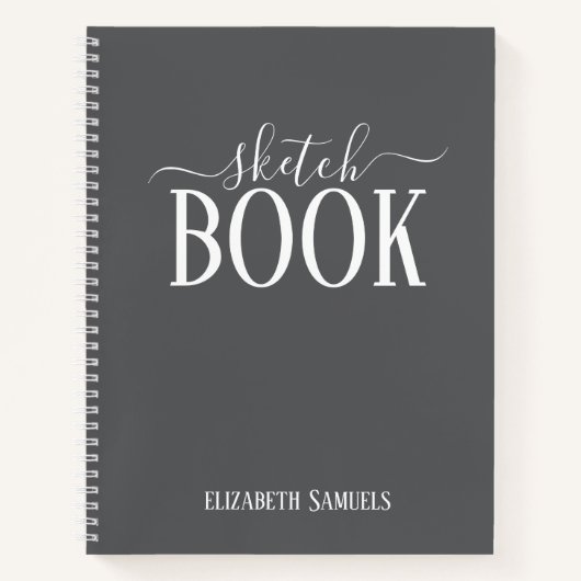 Carnet Elegant Gray Sketch Book with name gift for her (Devant)