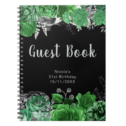 Carnet Elegant Green and Silver Flowers Guest Book (Devant)
