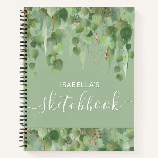 Carnet Elegant Green Gold Eucalyptus Nom Sketchbook (Devant)