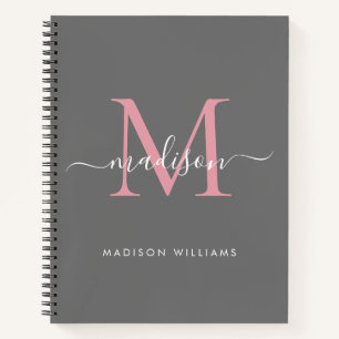 Carnet Élégant Gris Blush Rose Girl Monogramme Nom du scr