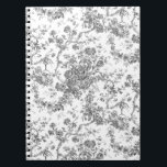 Carnet Élégant Gris de Toile Vintage<br><div class="desc">motif élégant et orné de toile de jouy gris et blanc vintage, avec fleurs exotiques, vignes et feuillage entrelacés de guirlandes et paniers de roses. Ce motif a été adapté d'un fragment textile français historique vers 1910 dans la collection Smithsonian. Le Motif est de haute résolution mais ne peut pas...</div>