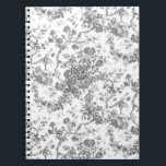 Carnet Élégant Gris de Toile Vintage<br><div class="desc">motif élégant et orné de toile de jouy gris et blanc vintage, avec fleurs exotiques, vignes et feuillage entrelacés de guirlandes et paniers de roses. Ce motif a été adapté d'un fragment textile français historique vers 1910 dans la collection Smithsonian. Le Motif est de haute résolution mais ne peut pas...</div>