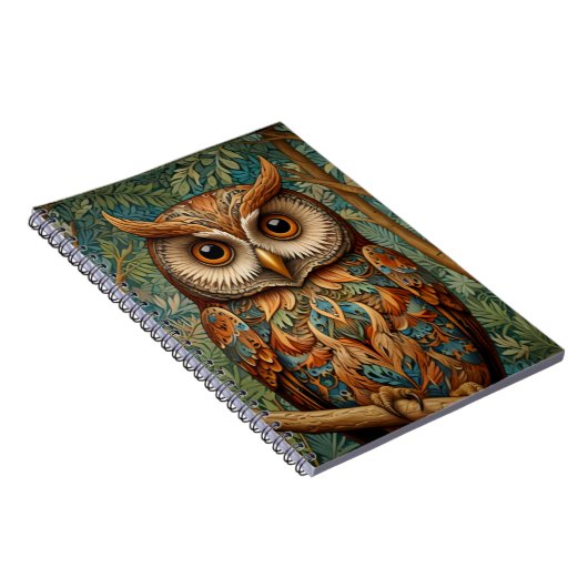 Carnet Elégant hibou rétro boho art déco forêt verdure (Côté Droit)