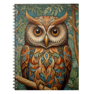 Carnet Elégant hibou rétro boho art déco forêt verdure