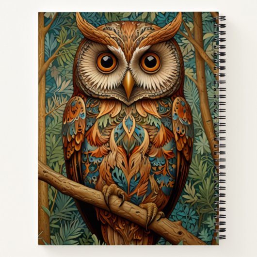 Carnet Élégant hibou rétro boho bohème bohème forêt verte (Dos)
