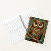 Carnet Élégant hibou rétro boho bohème bohème forêt verte (Intérieur)