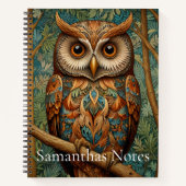 Carnet Élégant hibou rétro boho bohème bohème forêt verte (Devant)