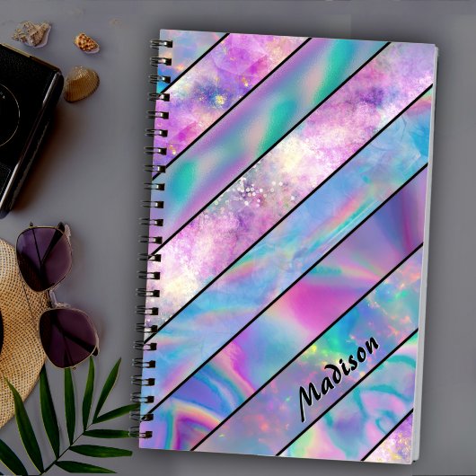 Carnet élégant holographique chic rose bleu