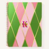 Carnet Elégant Jacquard rose et vert (Devant)