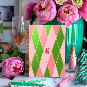 Carnet Elégant Jacquard rose et vert