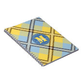 Carnet Élégant Jeans Tartan Bleu Jaune Monogramme Script (Côté Droit)
