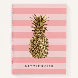 Carnet élégant joli ceinture en or ananas & bande rose
