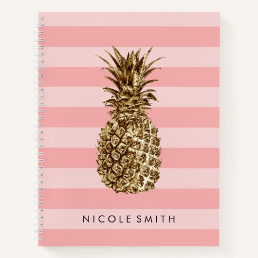 Carnet élégant joli ceinture en or ananas & bande rose (Devant)