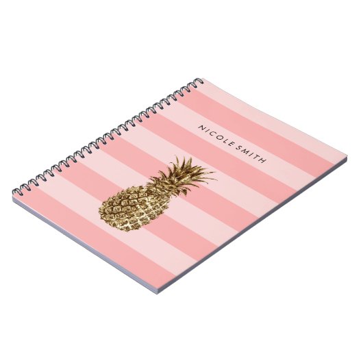 Carnet élégant joli ceinture en or ananas & bande rose (Côté gauche)