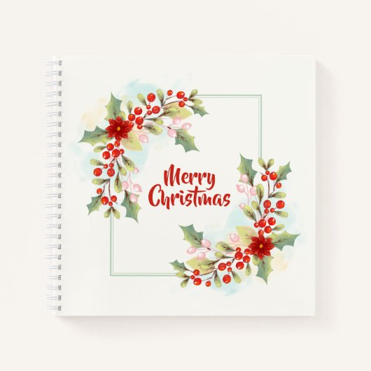 Carnet Élégant Joyeux Noël Floral | Ordinateur portable (Devant)