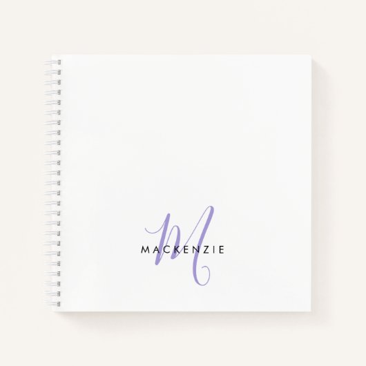 Carnet Élégant Lavande Blanche moderne Monogramme de scri (Devant)