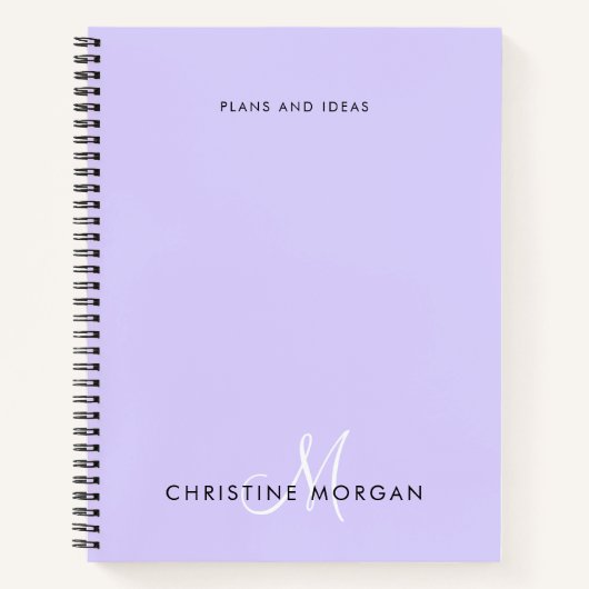 Carnet Élégant lavande violet nom monogramme initial (Devant)